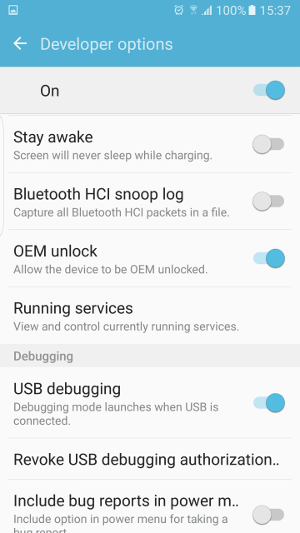 schakel oem unlock in galaxy s7 in voor root