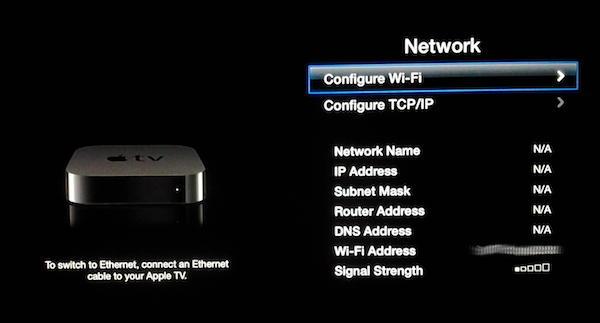 Az Apple TV csatlakozik a Wi-Fi-hez