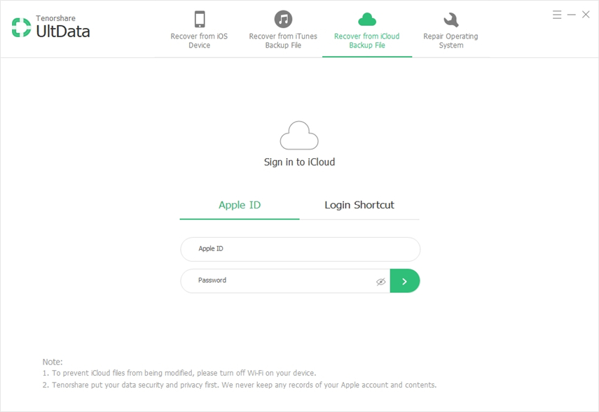 restaurar o backup do icloud com o ultdata