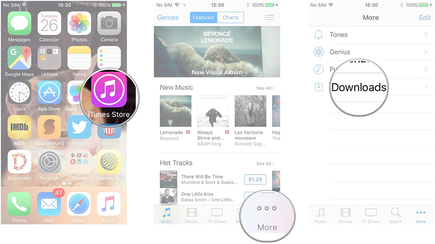 iTunes Store iPhone zeigt aktive Download-Bildschirme an