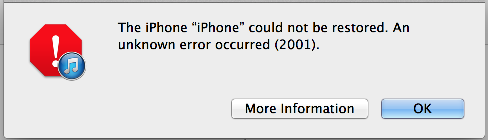 iPhone iTunes eroare 2001