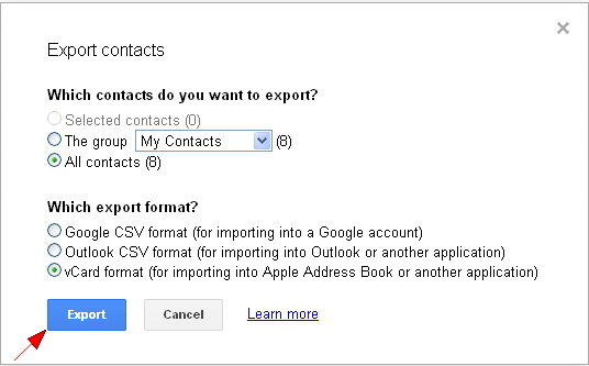 vcard exporteren vanuit gmail