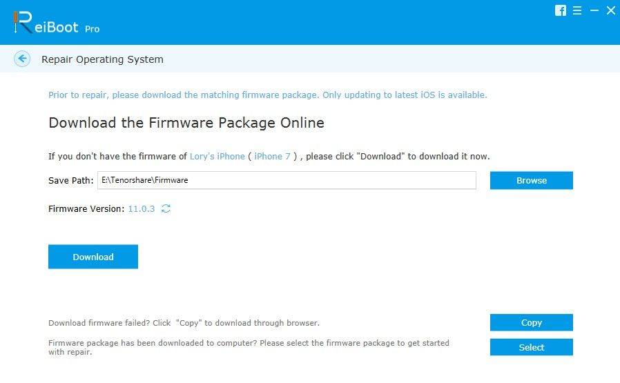 faça o download do pacote de firmware ios