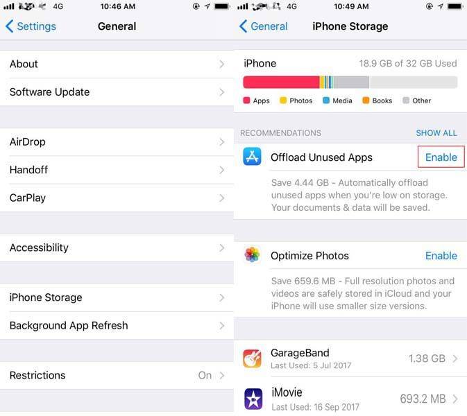 Überprüfen Sie den Speicherplatz auf dem iPhone