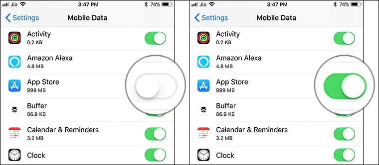 iPhoneでセルラーデータを有効にする