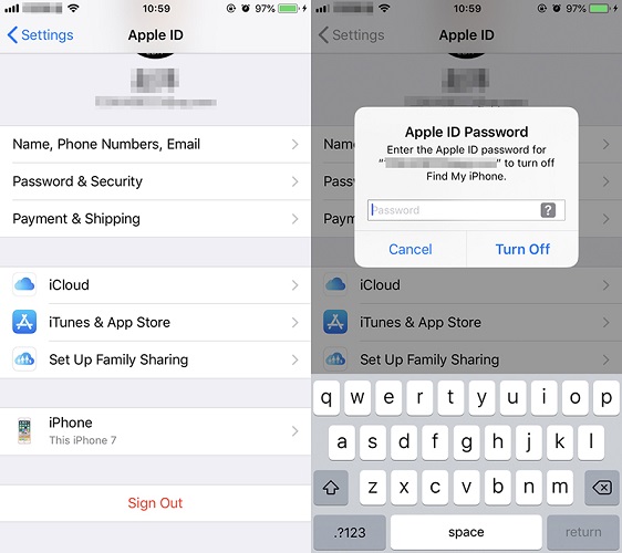 Apple IDをログアウトする