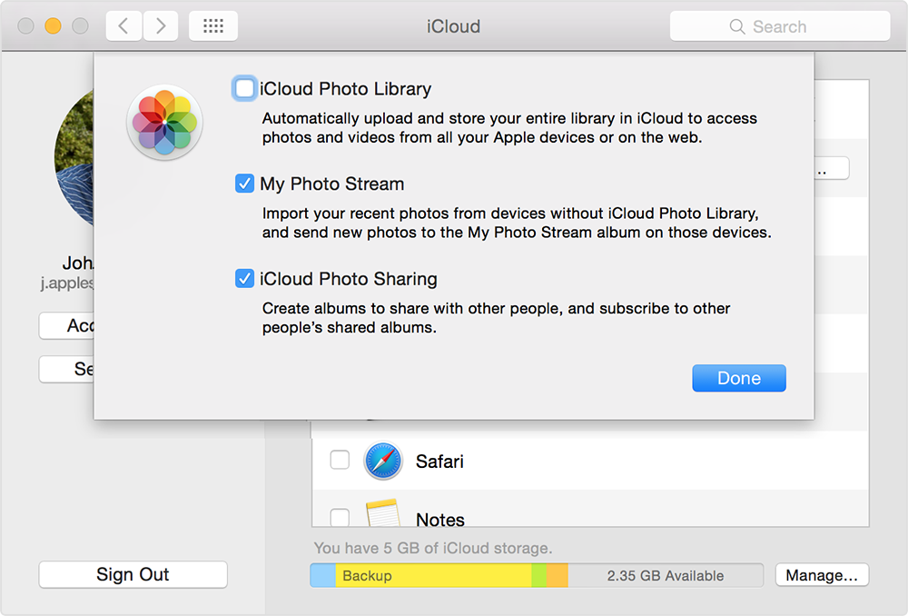 ตัวเลือกภาพ icloud