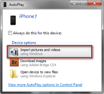 写真のインポートWindows 7自動再生