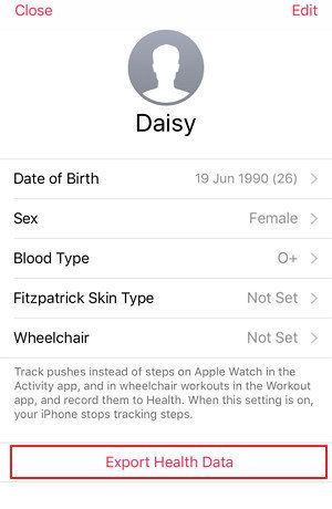 exportera hälso-appdata på iphone