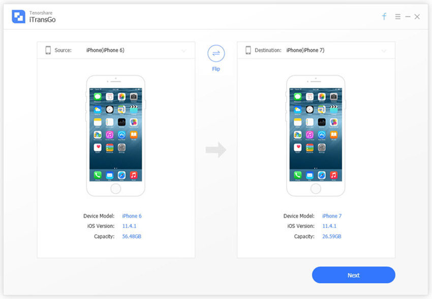 Tenorshare โทรศัพท์ไปยังโทรศัพท์อินเตอร์เฟซการถ่ายโอน