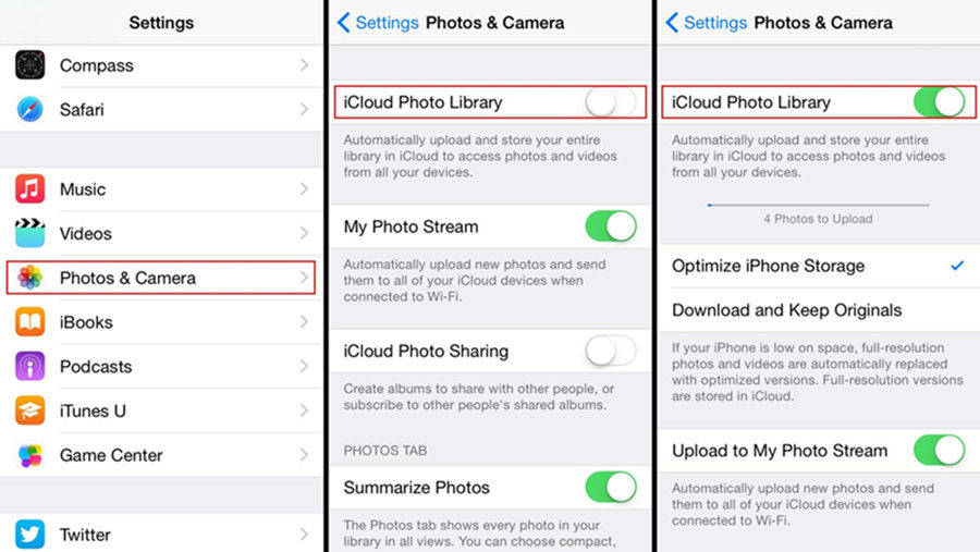 icloud photo options iphone