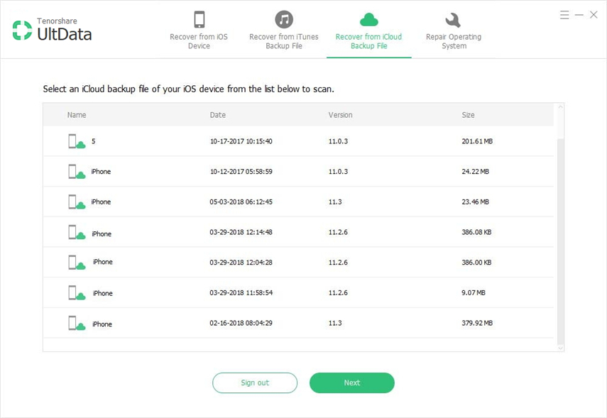backup icloud mostrato nella lista