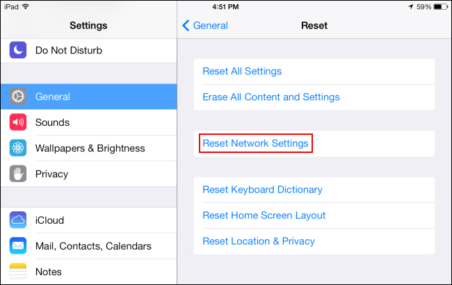 ağ ayarlarını sıfırla ipad