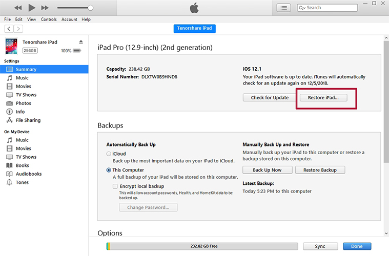 itunes ipad को पुनर्स्थापित करता है