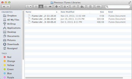 Überprüfen Sie frühere iTunes-Bibliotheken