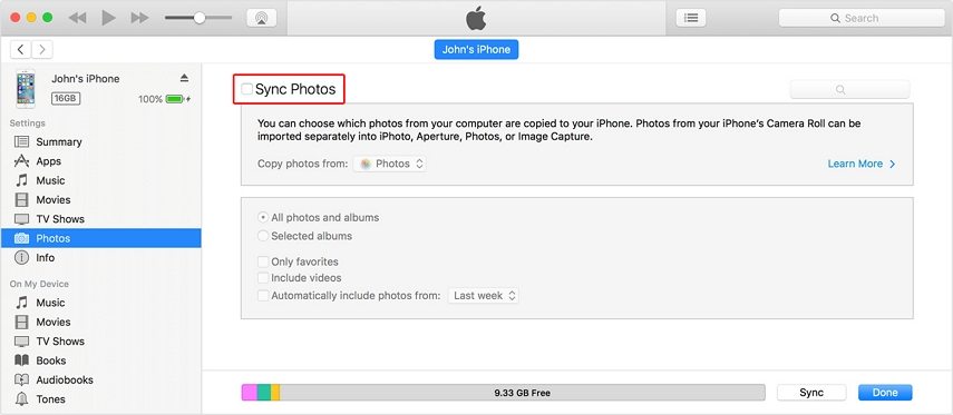 synchroniseer foto's tussen iTunes en iPhone