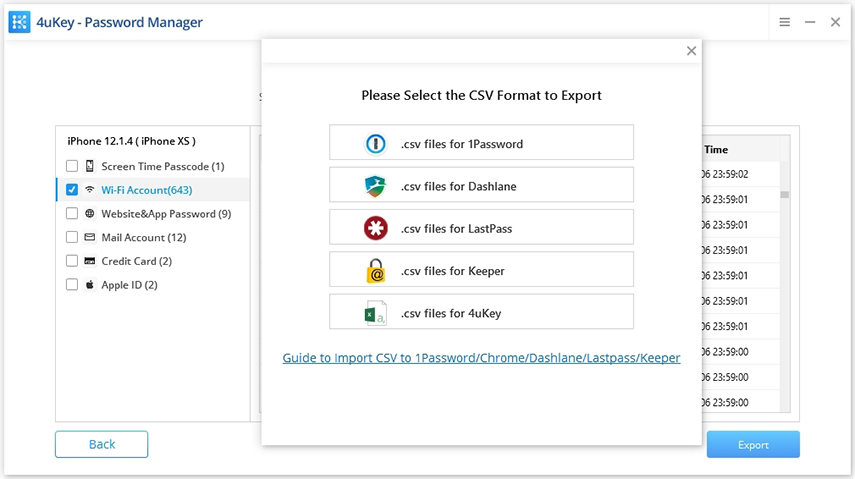 mot de passe d'exportation