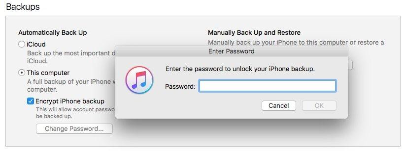 poista iTunes-varmuuskopioinnin salasana