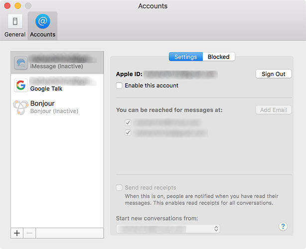 disabilita imessage su mac