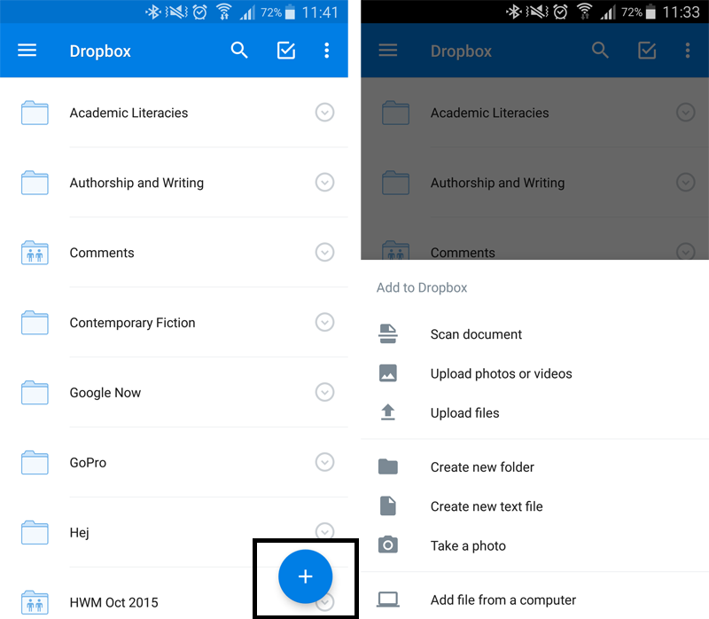 video yükle Dropbox android