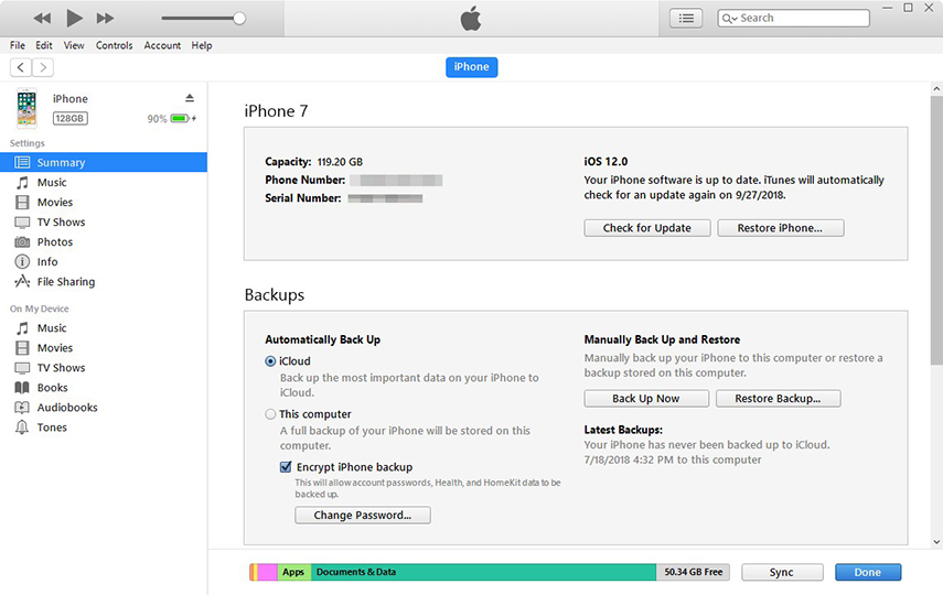 eseguire il backup e il ripristino di iPhone in iTunes