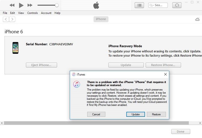 การอัปเดตโหมดการกู้คืน itunes