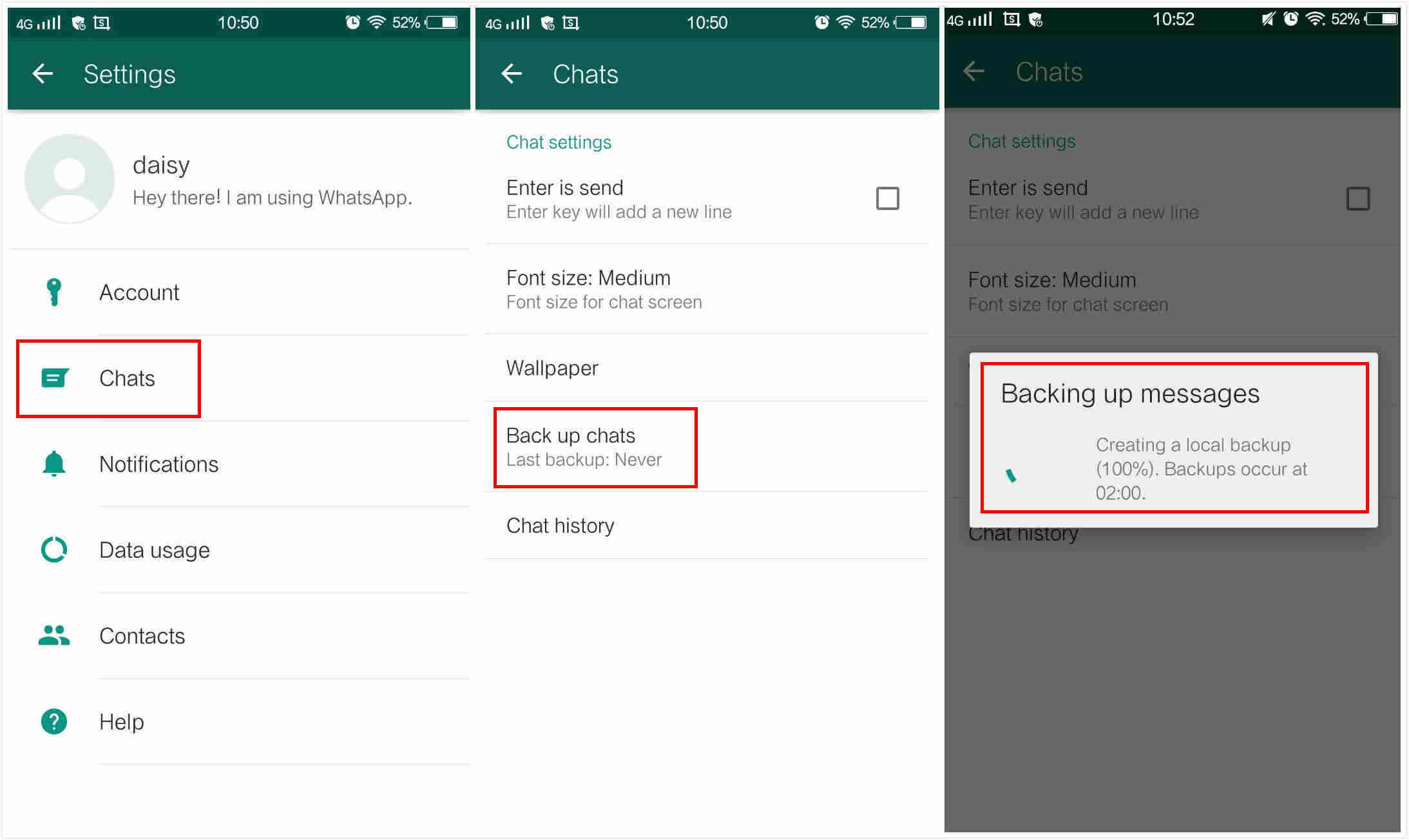 processo di backup di Android Whatsapp